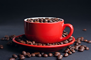 Image showing Cup on the saucer with coffee beans