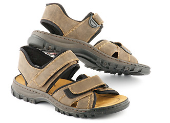 Image showing Brown man's Shoes Sandals with Velcro fastener 