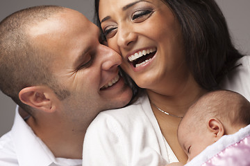 Image showing Mixed Race Young Family with Newborn Baby