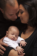 Image showing Mixed Race Young Family with Newborn Baby