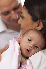 Image showing Mixed Race Young Family with Newborn Baby