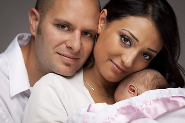 Image showing Mixed Race Young Family with Newborn Baby