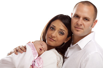 Image showing Mixed Race Young Family with Newborn Baby