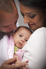 Image showing Mixed Race Young Family with Newborn Baby