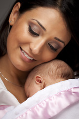 Image showing Attractive Ethnic Woman with Her Newborn Baby