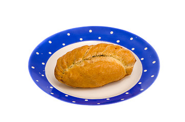 Image showing Karaite pastry stuffed with chop lamb in blue dish 