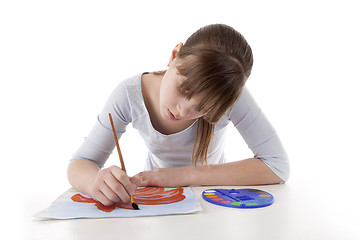 Image showing Girl drawing color flower