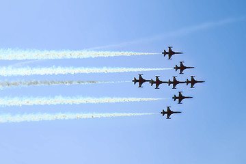 Image showing aircrafts on the blue sky in the air show