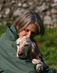 Image showing senior woman and english setter