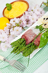 Image showing Asparagus with speck