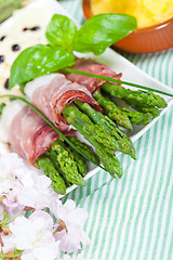 Image showing Asparagus with speck