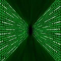 Image showing Corridor of green binary code