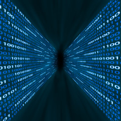 Image showing Corridor of blue binary computer code