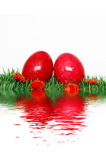 Image showing Beautiful decoration with red Easter eggs