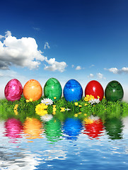 Image showing Beautiful mix of colorful Easter eggs