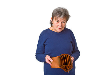 Image showing Female senior showing empty wallet