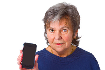 Image showing Female senior with her smartphone