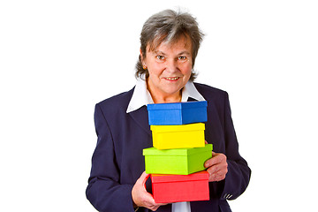 Image showing Femals senior with gift boxes