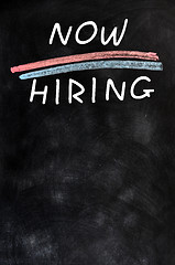 Image showing Now hiring - blank advertising on a blackboard 