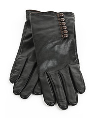 Image showing Black leather gloves
