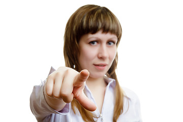 Image showing Young girl shows the index finger