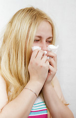 Image showing cold blonde girl with the handkerchief