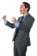 Image showing Portrait of an excited businessman
