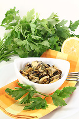 Image showing marinated mussels