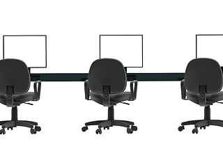 Image showing Workplace. Laptops,chairs,tables 3d 