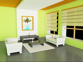 Image showing 3d Illustration of modern interior of living-room.