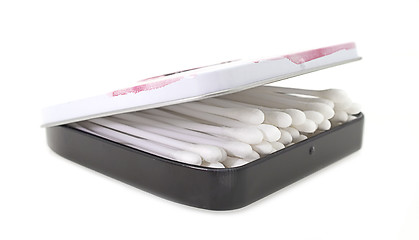 Image showing Cotton sticks in metal box