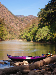 Image showing canoe on waters edge