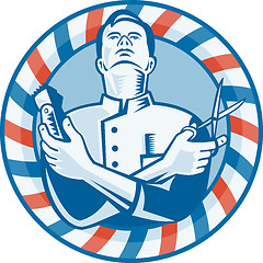 Image showing Barber With Clipper Hair Cutter and Scissors