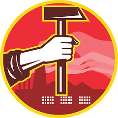 Image showing Hand Holding Hammer Factory Retro
