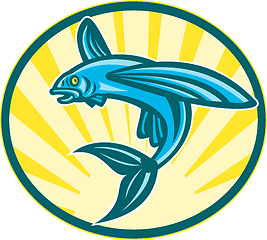 Image showing Flying Fish Jumping Retro Woodcut