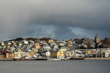 Image showing new modern architecture at frozen riverside in winter