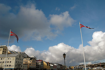 Image showing new modern architecture at frozen riverside in winter