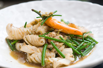 Image showing Thai food, squid with chives and chili