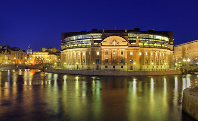 Image showing Stockholm, Rigsdag, illuminated House of Parliament