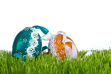 Image showing easter eggs in grass