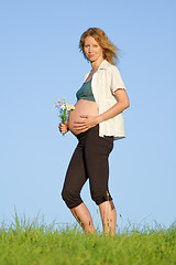 Image showing pregnant woman on meadow