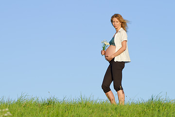 Image showing pregnant woman on meadow