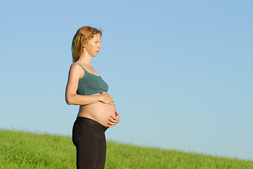 Image showing pregnant woman on meadow