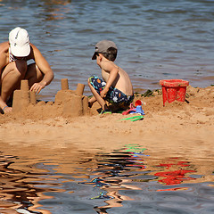 Image showing sandcastle building in the beach