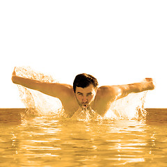 Image showing man swims butterfly in pool