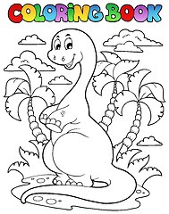 Image showing Coloring book dinosaur scene 2