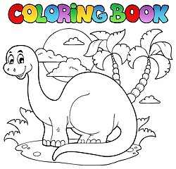 Image showing Coloring book dinosaur scene 1