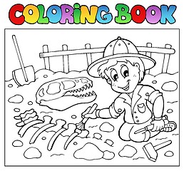 Image showing Coloring book dinosaur excavator