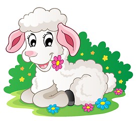 Image showing Cute lamb with flowers