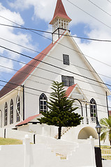 Image showing First Baptist Church  with tropical tree La Loma town  San Andre